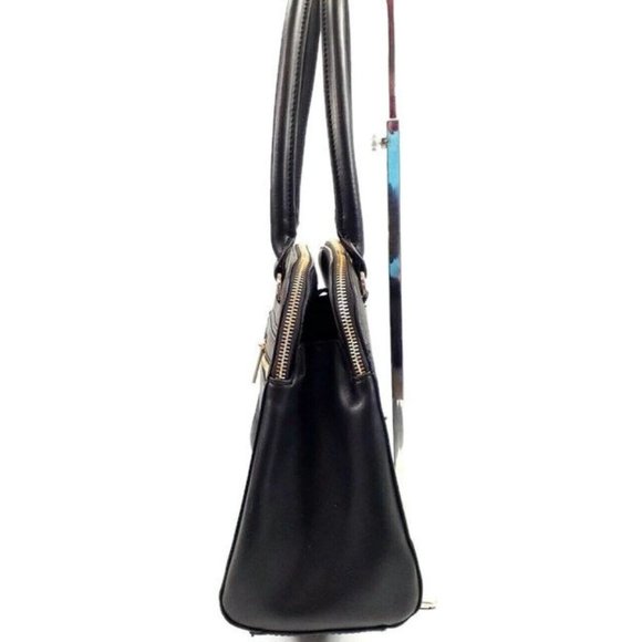 A New Day Black Triple Compartment Faux Pebbled Leather Dome Satchel NWOT - Picture 3 of 11